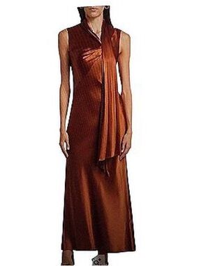 Acler Jeffries Satin Dress Sleeveless Satin Maxi Dress with Drape Detail - Broen